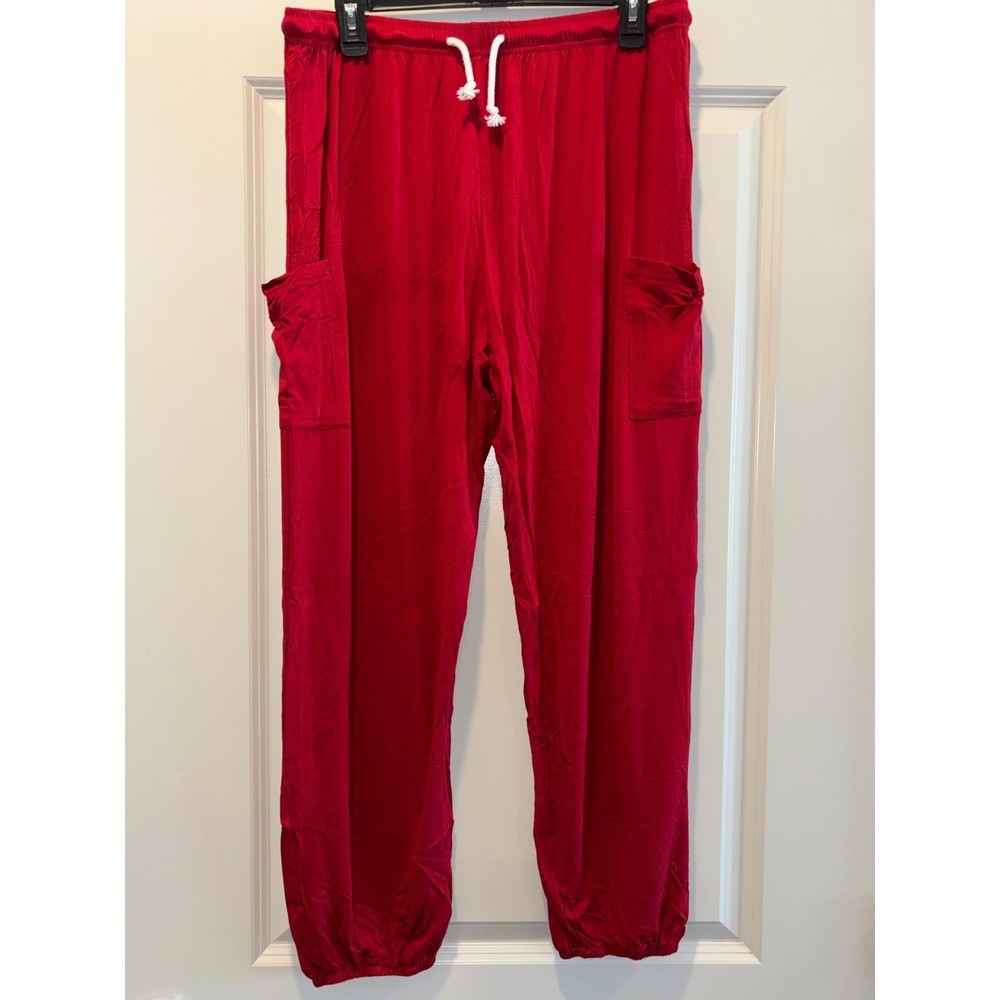 Qianxizh Cargo Jogger Pants Mens XL Red Tapered‎ Leg Drawstring Outdoor Casual